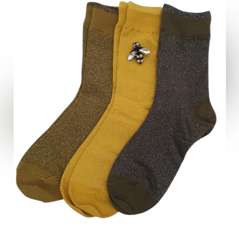 SIXTON LONDON Tokyo Sunset 3-pack socks - with bumblebee brooch New In Box